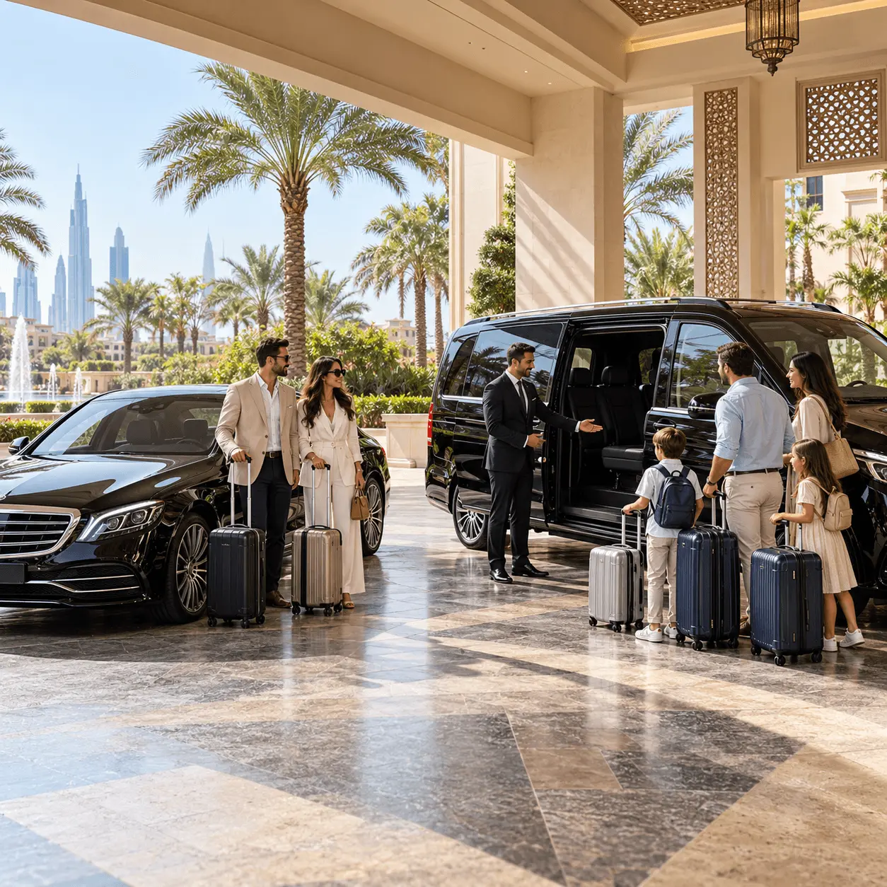 Luxury chauffeur fleet vehicles for business travel in Dubai — sedans, SUVs and vans