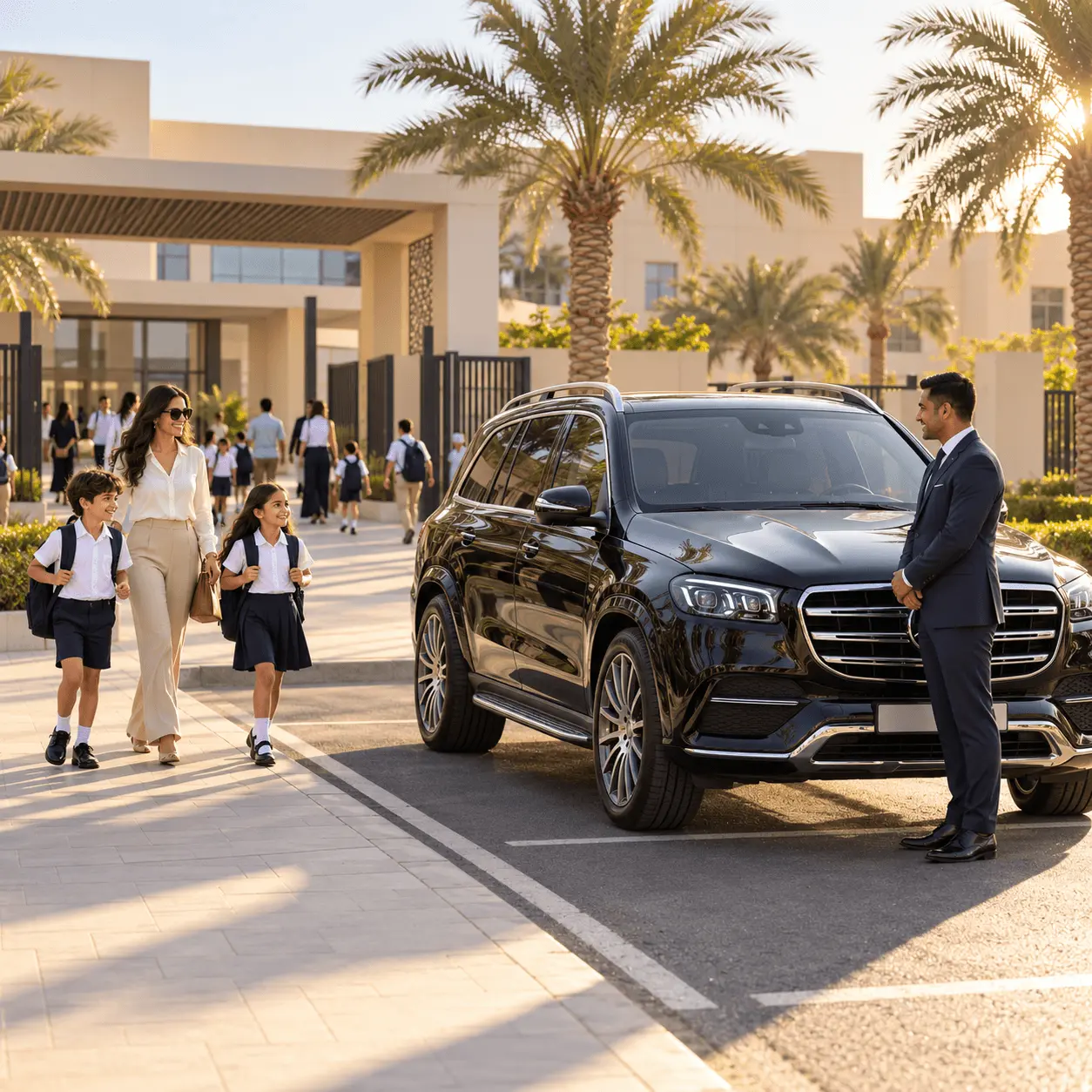 Luxury chauffeur school afternoon pickup Dubai