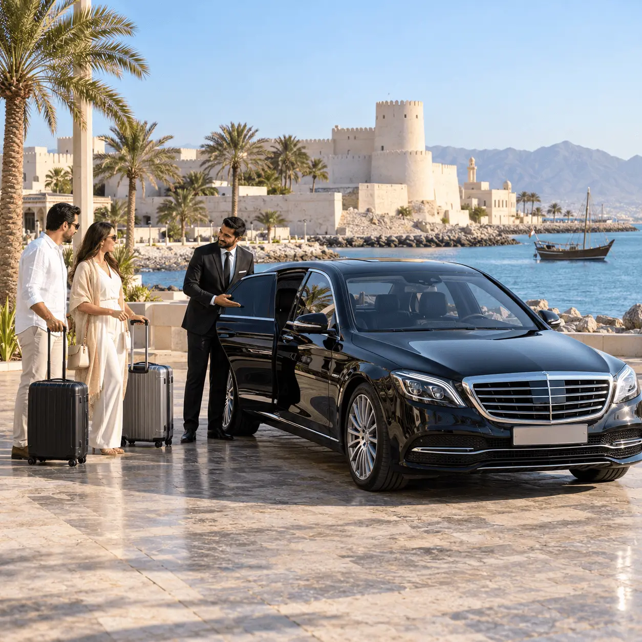 Dubai to Sohar chauffeur service — professional driver with luxury vehicle