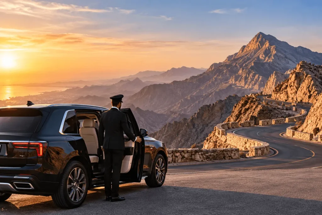 Luxury Chauffeur at Sunset Mountain Pass