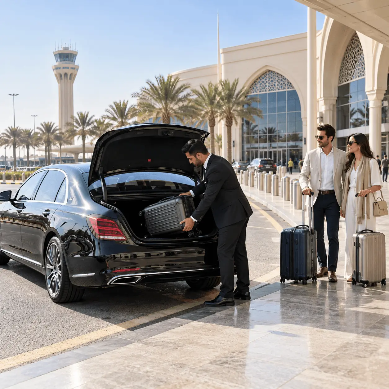 Departure transfer to Sharjah Airport — private chauffeur from Dubai hotel, home or office