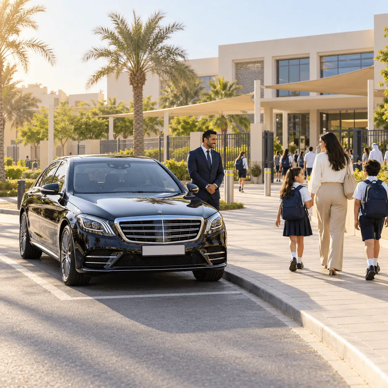 Luxury chauffeur school morning drop-off Dubai