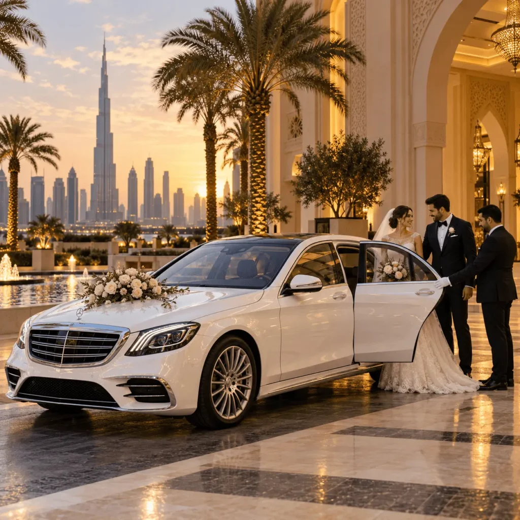 Pearl-White Wedding Arrival in Dubai